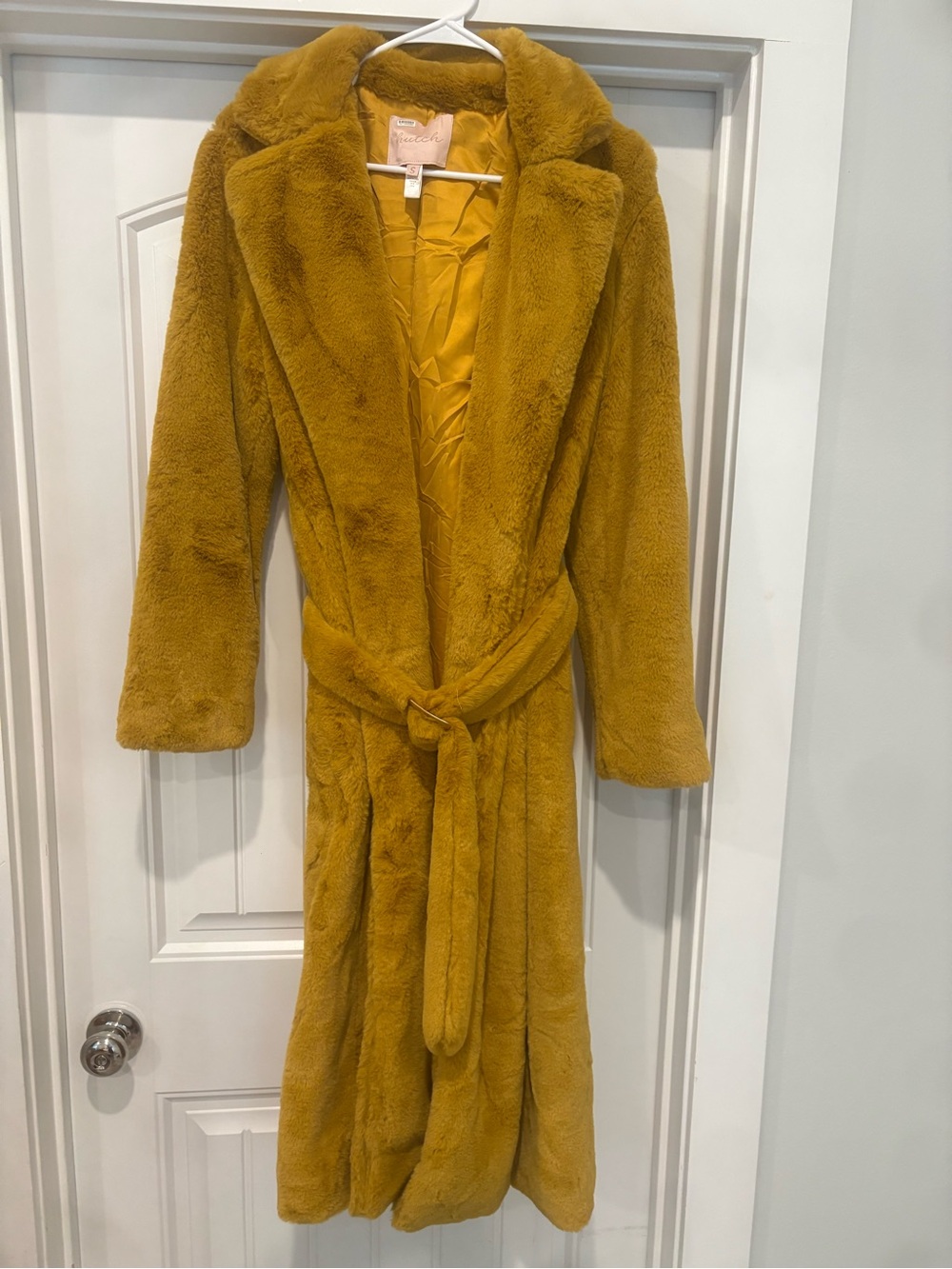 Hutch Mustard Yellow Faux Fur Trench Coat with Belt